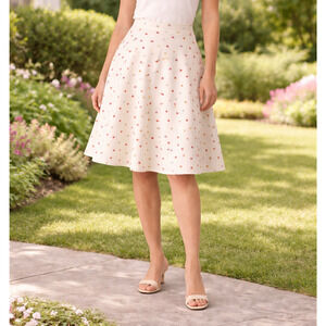 ModCloth Polka Dot A-Line Knee Length Beige Skirt Size M Whimsical Retro Chic